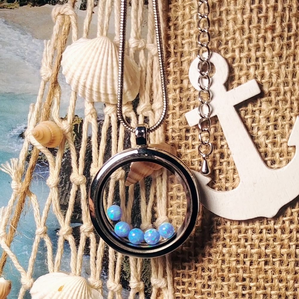 Origami Owl Pendant with Opal Beads